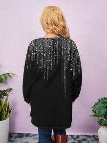 SHEIN LUNE Chaqueta delgada de mujer de talla grande con estampado de líneas brillantes