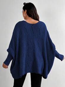 Calvaya Plus Size Solid Color Batwing Sleeve Pullover Sweater, Versatile Plus Size