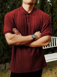 Manfinity Homme Plus Size Men Short Sleeve Solid Color Casual Commuter Polo Shirt - Red - View 4