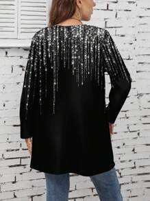 SHEIN LUNE Chaqueta delgada de mujer de talla grande con estampado de líneas brillantes