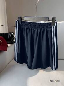 Comfortcana Pantalones cortos deportivos de verano casuales y vintage con rayas azules en los laterales para mujer