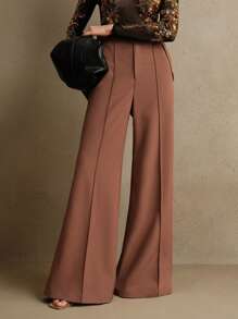 Anewsta Elegant High-Waisted Flared Women's Dress Pants With Double-Breasted, Suitable For New Year's Outfit