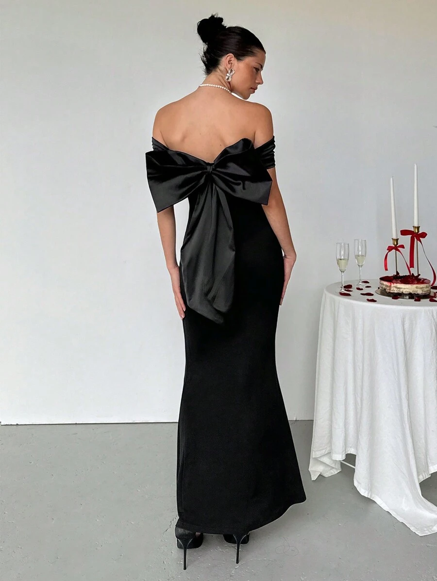 Aloruh Đầm đuôi cá hở vai màu trơn trang trí hình bướm in nơ ngày lễ tình nhân gợi cảm hở lưng đính sequin cho nữ Đầm đuôi cá thu đông Trang phục nữ Váy đen mùa thu Trang phục nghỉ mát thanh lịch Váy cưới Váy sinh nhật Váy dự tiệc ngày lễ Váy dạ hội dự tiệc Đầm dự tiệc trang trọng Váy dự tiệc đêm giao thừa Váy công sở dài thanh lịch Váy chụp ảnh năm mới Váy đính sequin mùa xuân - màu đen - Xem 1