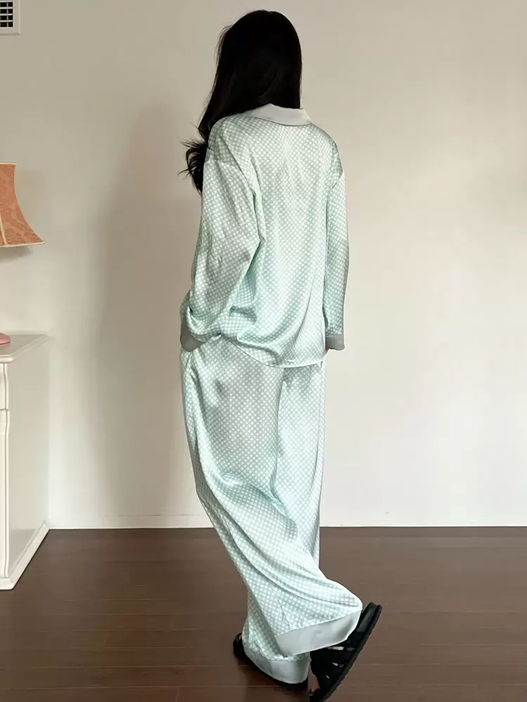 Loose Plaid Print Long Sleeve 2 Pieces Pajama Set For Women, Back To School, Fall & Winter Clothes