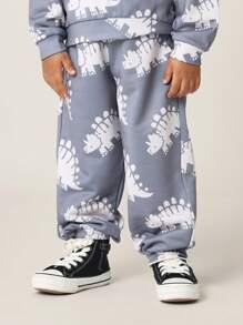 SUMWON 年轻男孩舒适恐龙印花运动衫和慢跑裤两件套