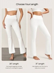GLOWMODE 28" FeatherFit™ Mini Flare Crossover Waist Leggings With Built-In Underwear Low Impact Yoga Pilates Daily - White - View 6
