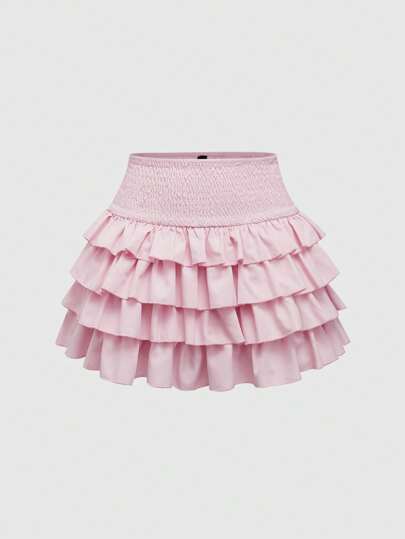J-Fashion Women's Valentine's Day Solid Cupcake Skirt, Soft Pink