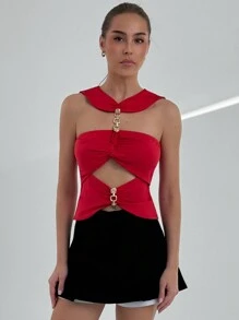 Aloruh Top sin mangas de unicolor y casual con diseño hueco para uso diario de mujeres