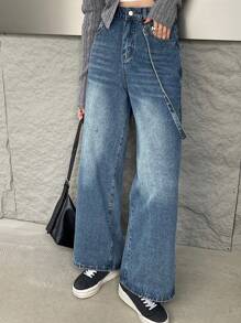DAZY Jeans anchos y relajados con bolsillos y efecto desgastado y descolorido para mujer - Azul - Ver 4
