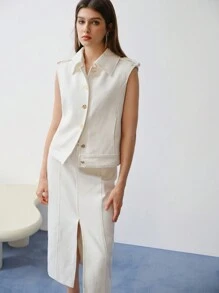MOTF STUDIO ÁO KHOÁC CÓ CẮT CỘT VEST - Màu be - Xem 5