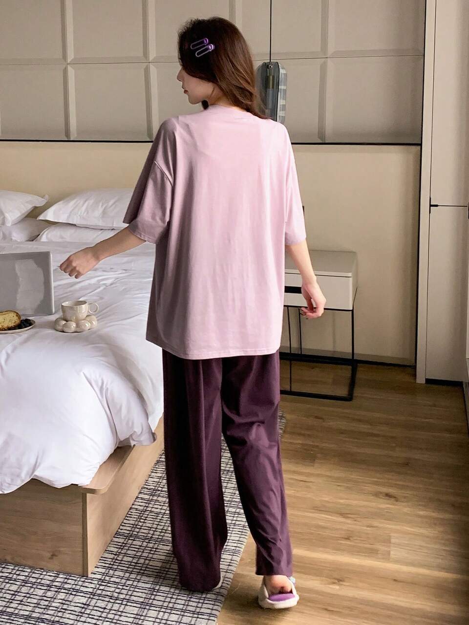 2pcs Loose Flower Print Comfortable Women Pajamas Set , For Fall Winter Clothes
