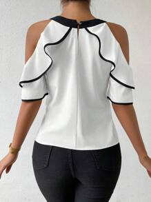 EMERY ROSE Women's Solid Color Lace-Up Front Off Shoulder Casual Blouse - White - View 2