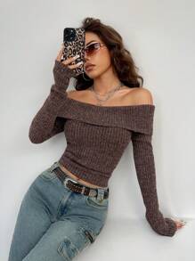 Coolane 女士秋冬 Y2K 法兰绒露肩女式毛衣