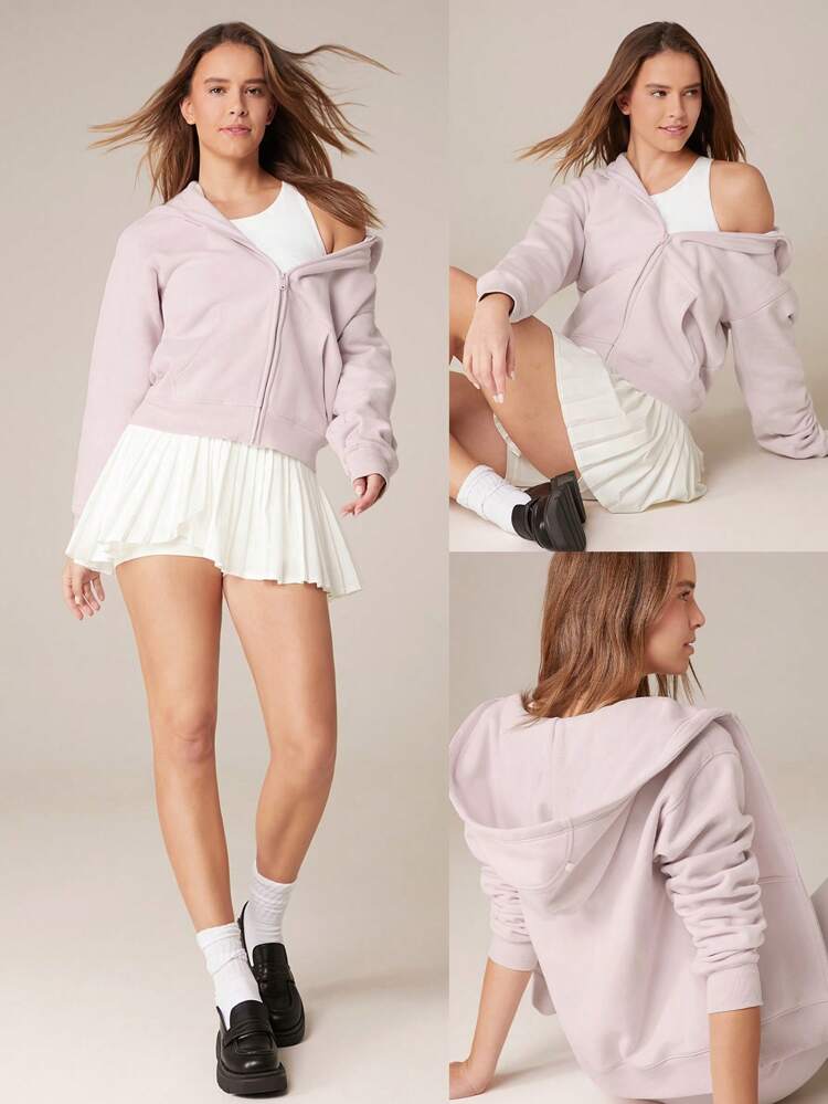 Veste à capuche en molleton zippée à manches longues, avec poche kangourou, style casual quotidien pour l'automne et l'hiver
