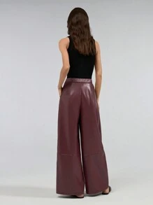 Ontre Ropa de mujer 2025 de estilo vintage chic y urbano, pantalones de pata ancha color burdeos, adecuado para el Día de San Valentín y otras festividades