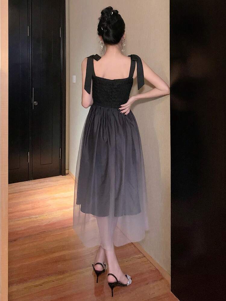 Square Neck Tie Up Color Gradient Midi Dress For Women Prom Dress Sundress Elegant Women Dresses