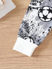 SHEIN Bộ đồ ngủ thoải mái 2 món cổ tròn tay ngắn họa tiết bóng đá mềm mại cho bé trai, đồ mặc ở nhà thoải mái - Nhiều màu - Xem 4