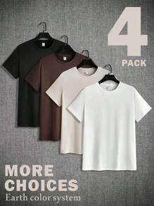 4pcs/Set Tween Boy's Casual Solid Color Crew Neck Short Sleeve T-Shirts, Multi-Pack Suitable For Commuting, Studying, Daily Casual Wear, Sports, Spring/Summer