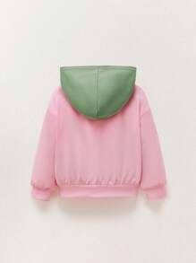 SHEIN Sudaderas casuales de punto con estampado de letras para niñas jóvenes, con capucha, bolsillo, hombros caídos y color contrastado en rosa, para otoño/invierno - Rosa - Ver 2