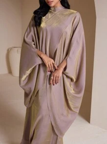 Veilorie 女士优雅金属光泽蝙蝠袖连衣裙 - 藕粉色 - 查看 5