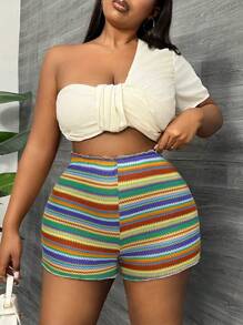 SHEIN SXY Quần short co giãn thoải mái Bohemian Beach Wear Holiday Cute Resort Summer Spring Sexy Colorful Stripes Women Vacation Crochet - màu xanh lá - Xem 6