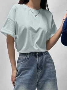 DAZY T-shirt casual unicolore simple pour femmes, pour un port quotidien