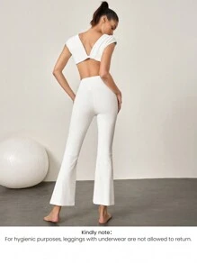 GLOWMODE 28" FeatherFit™ Mini Flare Crossover Waist Leggings With Built-In Underwear Low Impact Yoga Pilates Daily - White - View 10