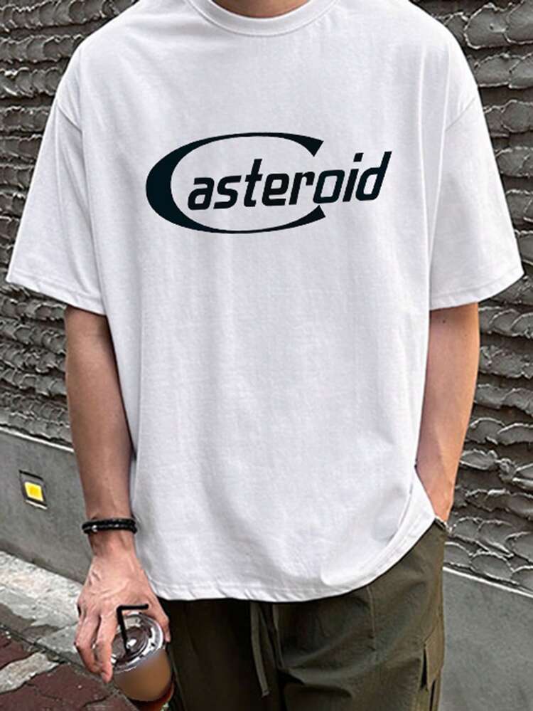 Summer Men's Letter Print White Short Sleeve T-Shirt