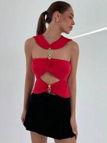Aloruh Top sin mangas de unicolor y casual con diseño hueco para uso diario de mujeres