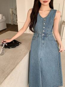 DAZY Abito in jeans casual senza maniche con lavaggio