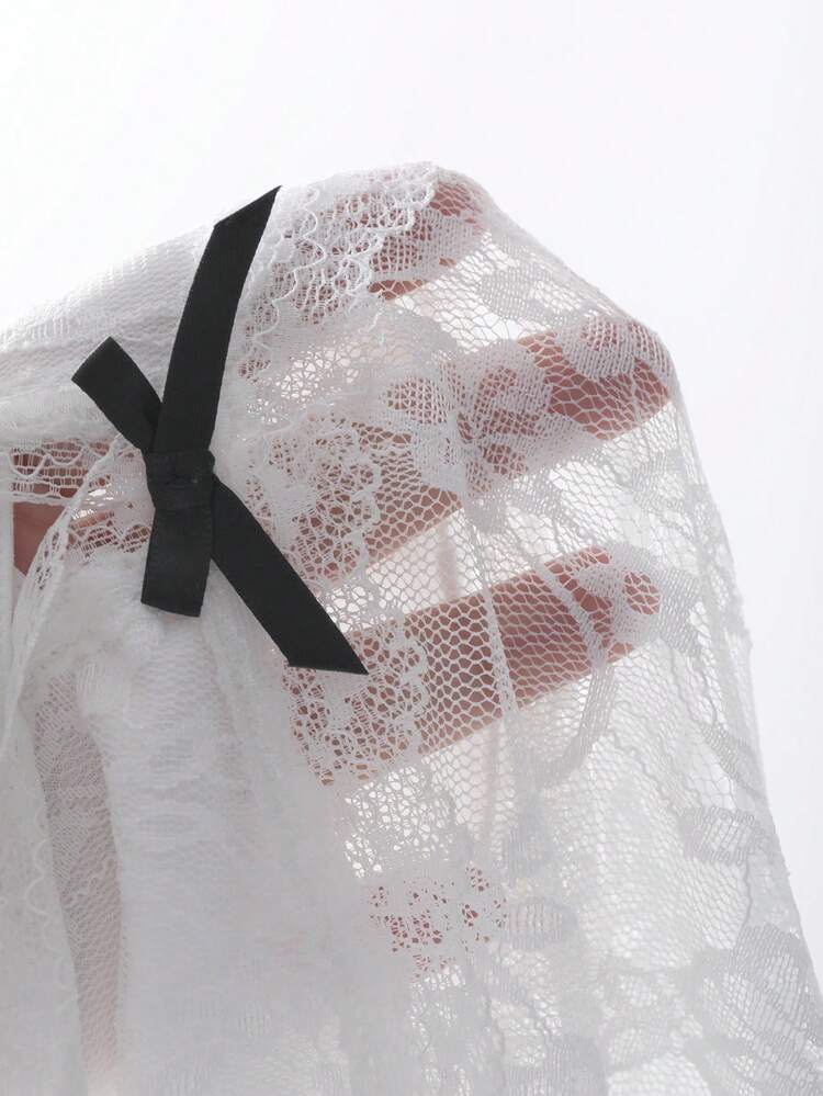 Women's Lace Bow Decor Sheer Casual Halter Neck Top Festival Going Out Tops