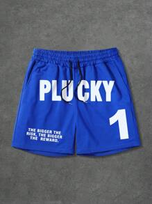 Manfinity Homme Manfinity Men's Casual Front Tie Pocket Letter Print Shorts