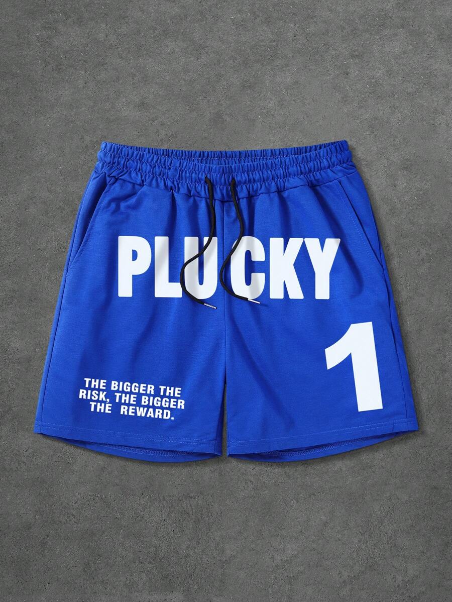 Manfinity Homme Manfinity Men's Casual Front Tie Pocket Letter Print Shorts