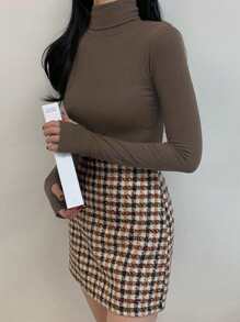 DAZY Women Solid Color Long Sleeve Turtleneck Tight Fitting Base Layer Top,Fall Clothes Preppy Tops - Brown - View 5