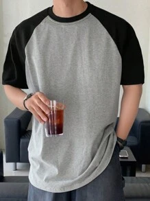 DAZY 男士休闲撞色拼布圆领短袖 T 恤，夏季 - 彩色 - 查看 3