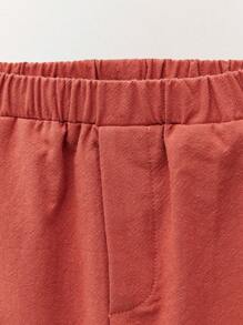 THE HAPPY LOOK Young Boys Red Woven Elastic Waistband Slant Pockets Loose Straight Pants