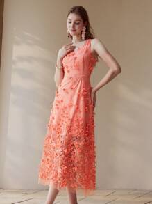 MOTF PREMIUM APPLIQUES FLORAL EMBROIDERY DRESS - Orange - View 7