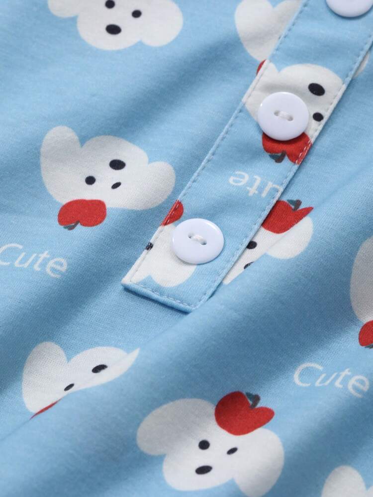 2pcs Cartoon Print Soft Comfortable Loose Pajama Set For Women