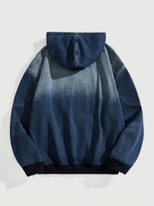 ROMWE MEN Prep 男士牛仔连帽夹克，简约时尚休闲外套，日常穿着 - 藍色 - 查看 2