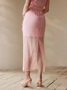 MOTF PREMIUM FLORAL EMBROIDERY SPLIT HEM SKIRT - Pink - View 8