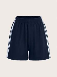 Comfortcana Pantalones cortos deportivos de verano casuales y vintage con rayas azules en los laterales para mujer