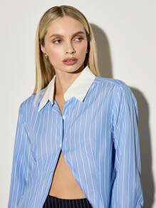 AiiRZ Fitted Stripe Shirt With Contrast Collar And Cuffs