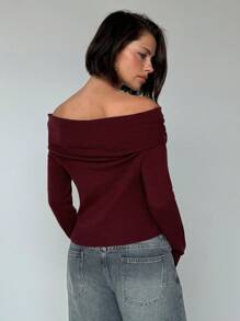 Aloruh 女士露肩长袖纯色简约毛衣，休闲日常穿着