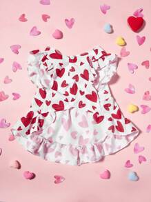 PETSIN 1 buah Gaun Hewan Peliharaan untuk Hari Valentine, Motif Hati Merah, Lengan Pendek Berkerut, Kancing Depan, Cocok untuk Semua Anjing - MultiWarna - View 6