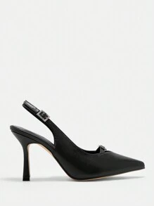 CUCCOO CURVES Sapatos de salto alto com fivela e bico femininos, moda para o dia a dia, dia dos namorados - Preto - Ver 3