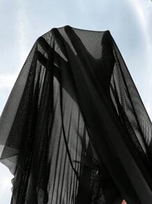 مجموعة الملابس الداخلية من فستان نوم دانتيل بتصميم باتشورك بدون أكمام وروب طويل الأكمام من الشبك، تصميم خط الخصر بأسلوب السمكة