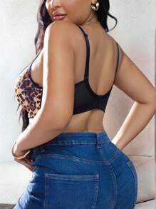 1pc Women Plus Size Mesh Contrast Underwire Bra