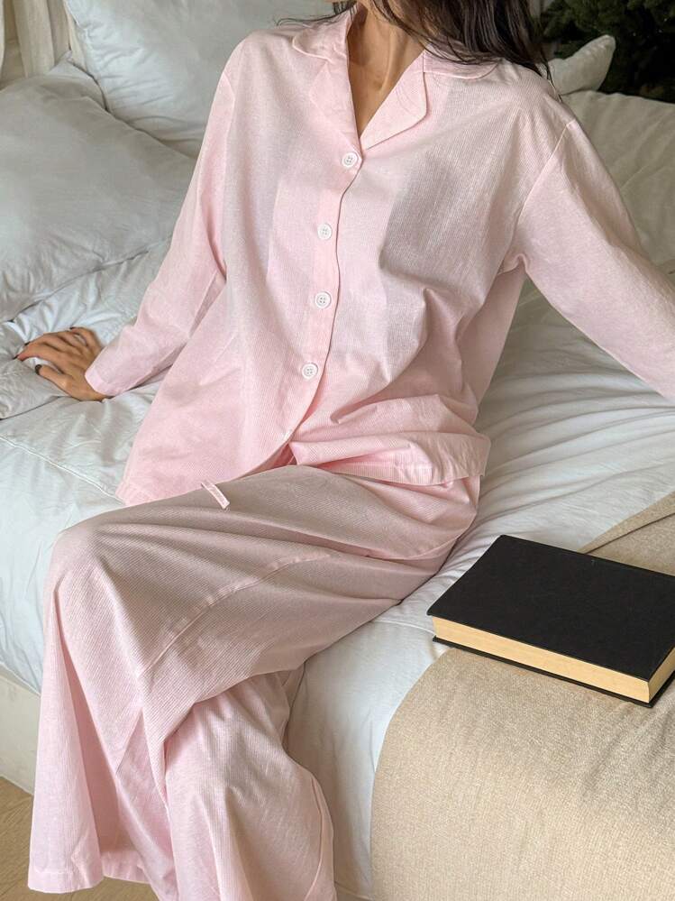 DAZY Women Comfortable Loose Solid Color Pajama Set, Spring, Fall Winter Clothes - Pink - View 1