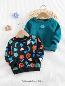 Cozy Pixies 2 件套女婴柔软针织碎花圆领长袖套头衫 - 綠色 - 查看 1
