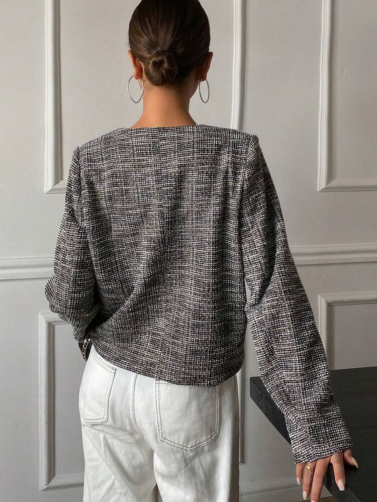 Oversized V-Neck Long Sleeve Plaid Single-Breasted Women Jacket,Fall Clothes